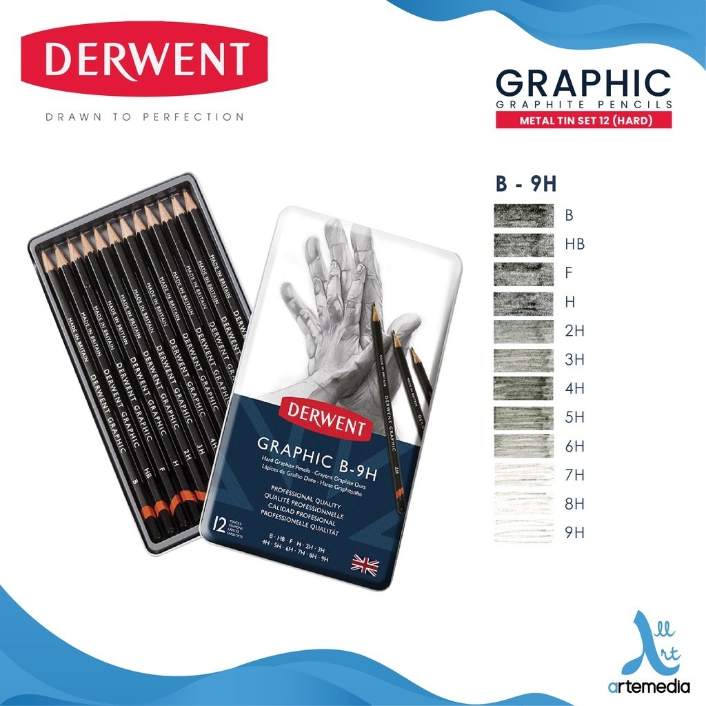 

Gramedia Surabaya - Derwent Graphic Pencil hard12 Metal Tin Drawing Sketching /34213