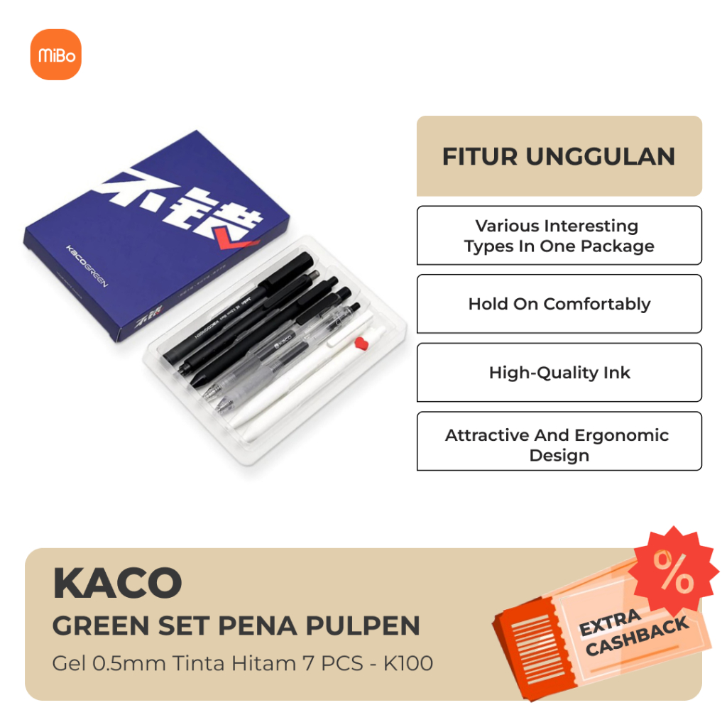 

Ready KACO GREEN Set Pena Pulpen Gel 0.5mm Tinta Hitam 7 PCS - K100 Ori!!