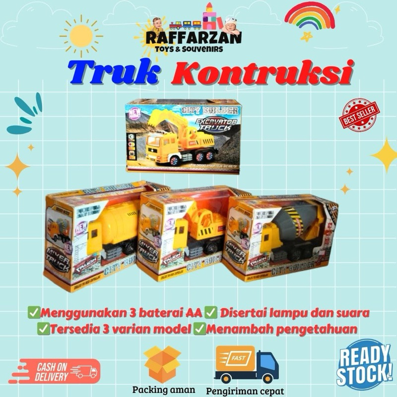 Mainan Anak Super Truck Molen Truk Pengaduk Semen Bump And Go Car Mobil Truk Kontraktor