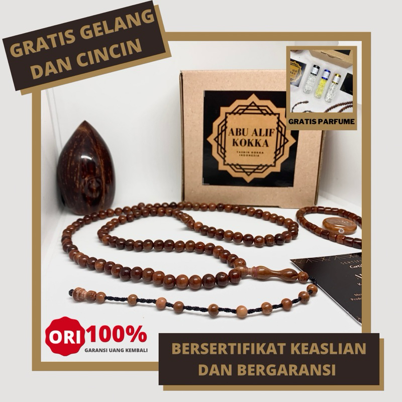 PREMIUM QUALITY Tasbih Kaokah Bersertifikat Diameter 6mm Tasbih Kokka Bulat 6mm Asli Kaukah 100%