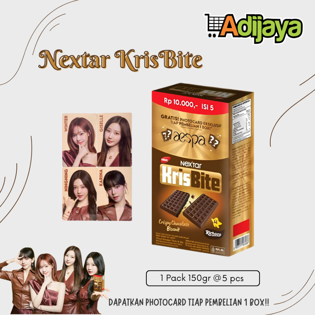 

Nabati Nextar KrisBite Exclusive AESPA | Special Edition GRANDE AESPA CRISPY CHOCOLATE Biskuit 1 Box isi 5pcs