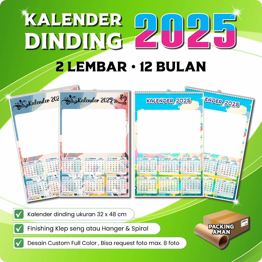

Kalender Dinding 2025 2 Lembar 12 Bulan , Kalender Dinding Kustom 2025