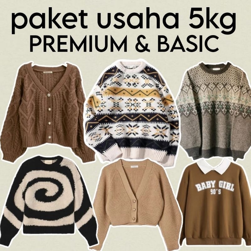 PAKET USAHA harga grosir berat 5kg rajut dan kaos, baju wanita murah, sweater, cardigan, paket usaha