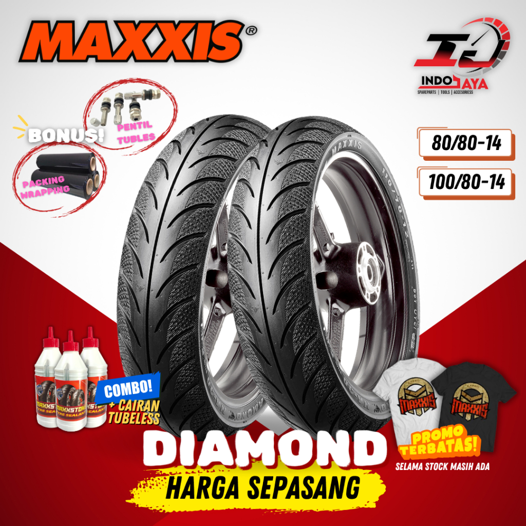 [PAKET MURAH SEPASANG] BAN MAXXIS DIAMOND MA-3DN TUBELESS (80/80-14 & 100/80-14) MA 3DN / BAN LUAR M