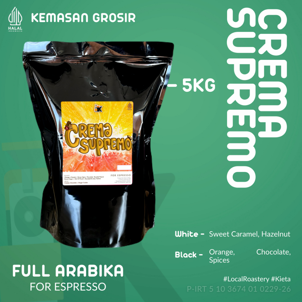 

Kieta Roastery - Biji Kopi Crema Supremo 100% Arabika 5kg / Bubuk Arabica Roasted Coffee Bean Espresso