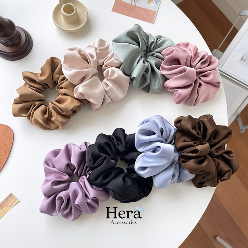 Hera - Ikat Rambut Scrunchie Korea Satin Polos Kunciran Rambut Aesthetic