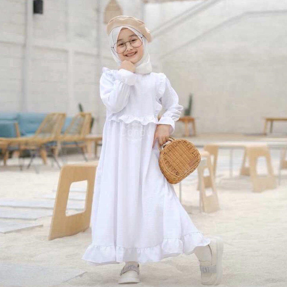 KODE O35Q Baju Gamis Anak Perempuan Putih Bersih Polos  Gamis Manasik Haji  Baju Seragam Sekolah Ana