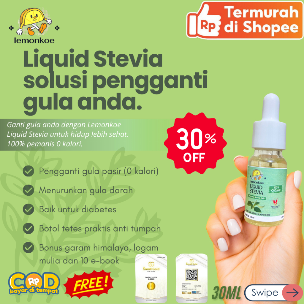 

Lemonkoe Stevia Cair Tetes 20ML/30ML Botol Kaca Gula Diet Pemanis Alami 0 kalori cocok untuk diabetes ibu menyusui bisa COD