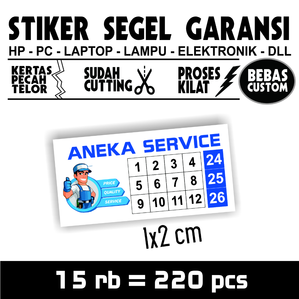 

Cetak Kilat Stikel Segel Garansi ukuran 1cmx2cm Pecah Telor