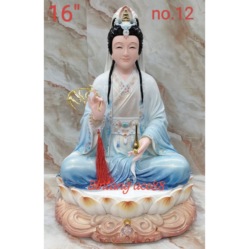 patung dewi kwan im / kwan in / guan yin - slendang - biru tua - mamer - 16inch