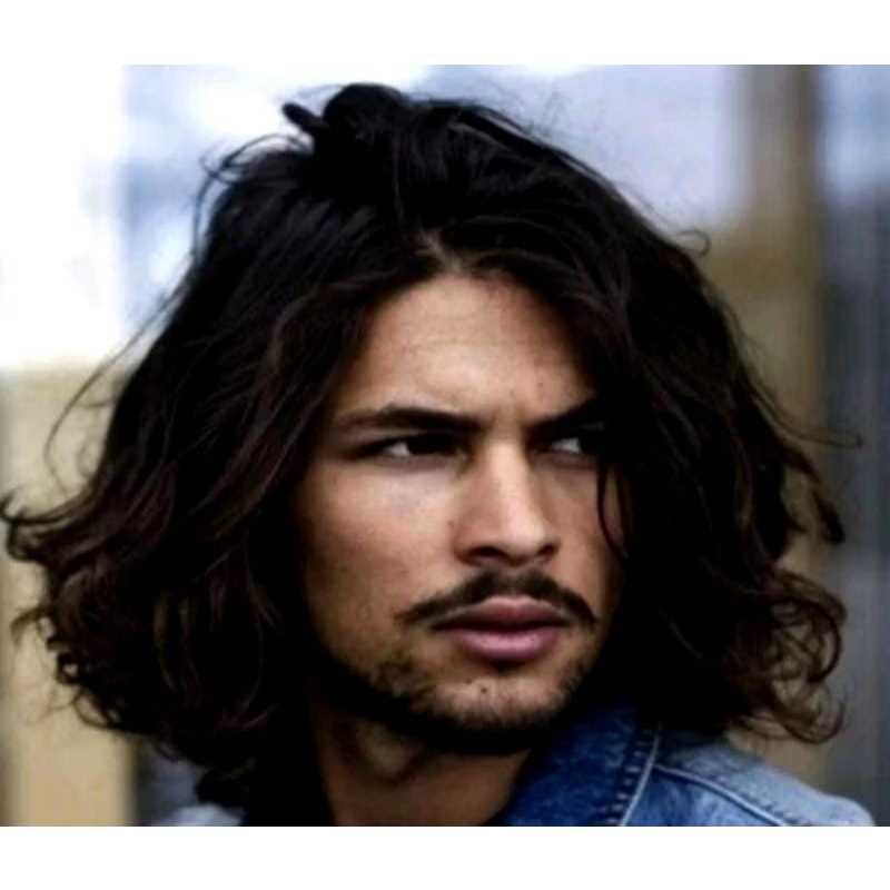 Wig gondrong wig curly pria tanpa poni