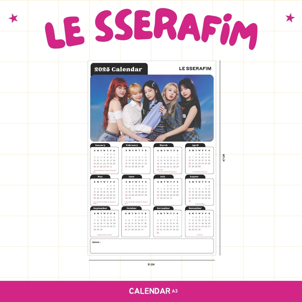 

2025 KALENDER LE SSERAFIM KPOP + LAMINASI 2SISI IDOL KOREA BIAS MURAH UNOFFICIAL FEARNOT SAKURA EUNCHAE CHAEWON KAZUHA YUNJIN READY STOCK !