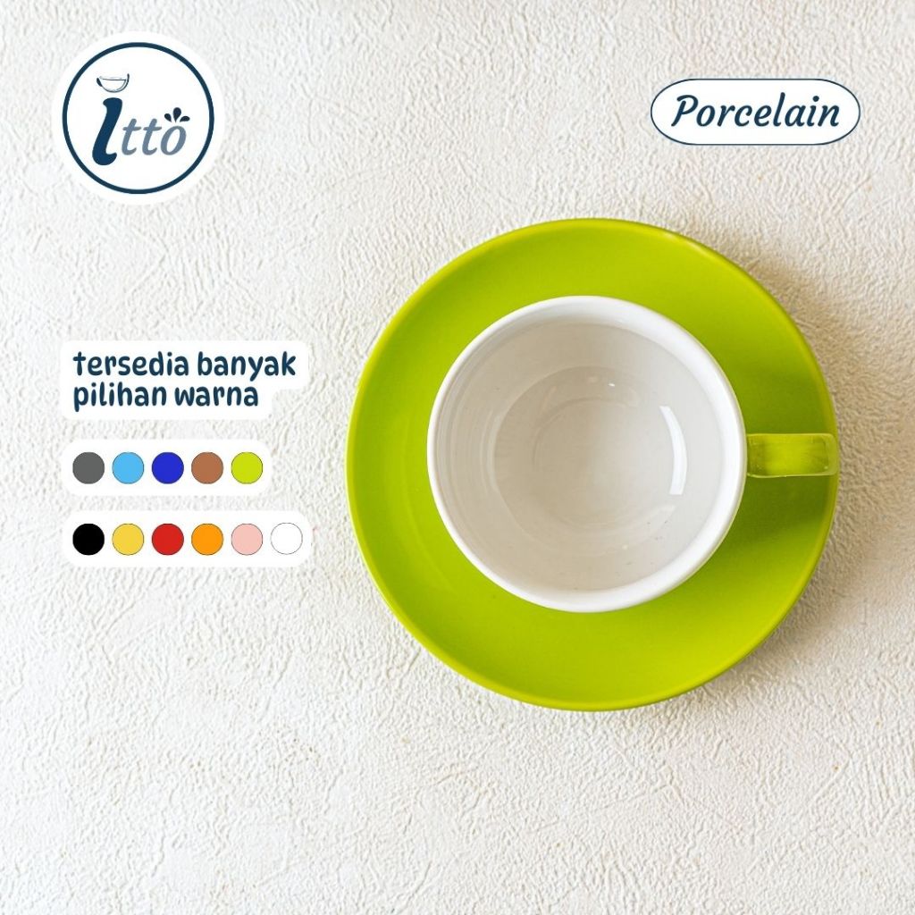Cup & Saucer Coffee Tea Set 2 Warna 250ml Kopin Porcelain Keramik