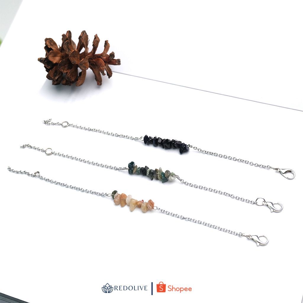 Gelang Batu Alam Giok Kristal Asli Wanita Stone Crystal Silver Chain Bracelet Heera