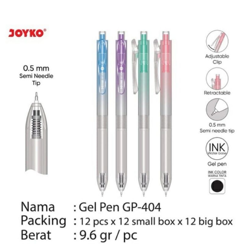 

Pulpen Joyko GP-404 Semi Needle Tip 0,5 mm (1 pak isi 12 pcs)