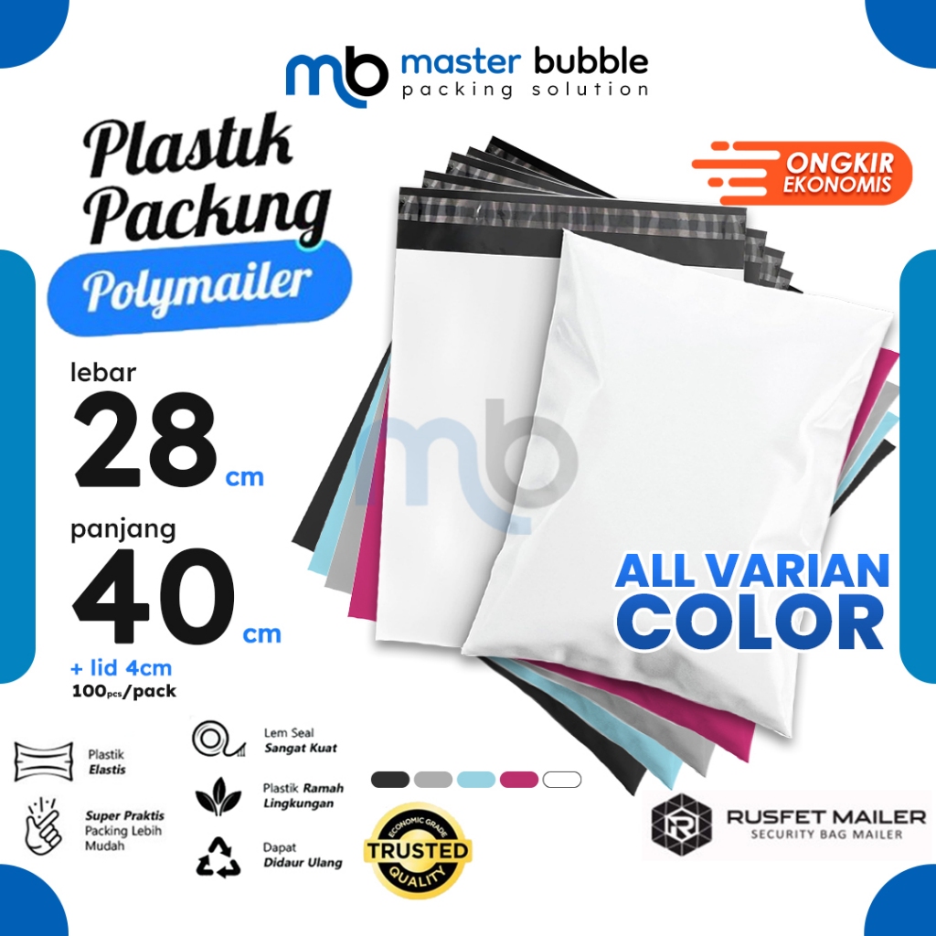 

Polymailer Amplop 28cm X 40cm Polos Solid Color Plastik Packing Online shop Harga Per-Pack