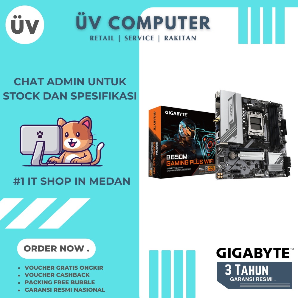 Motherboard Mobo Gigabyte B650M GAMING PLUS WIFI | DDR5 | AMD AM5 | Micro M-ATX | Garansi Resmi 3 Ta