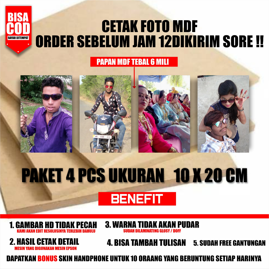PAKET 4 PCS CETAK FOTO PAPAN MDF 20X10 HIASAN DINDING FOTO WEDDING FOTO ULANG TAHUN FOTO KELUARGA