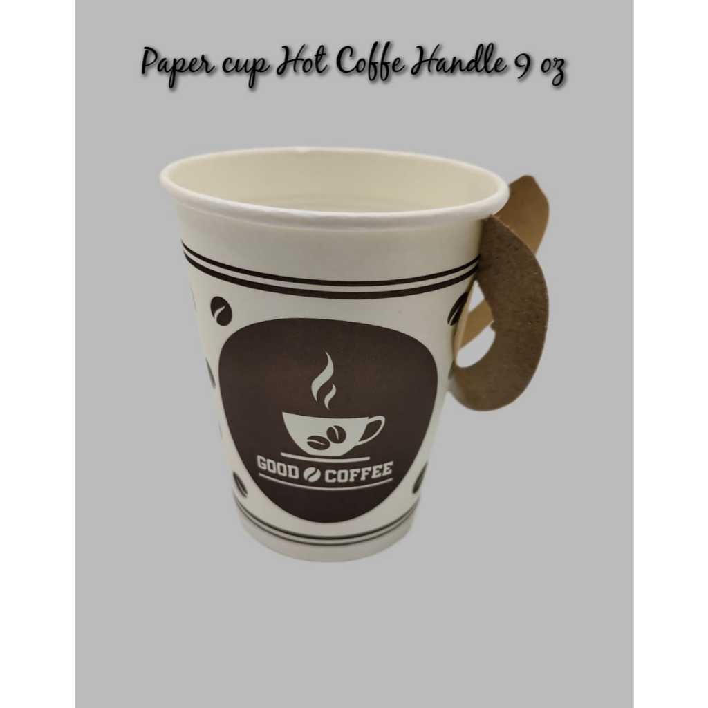 Gelas Kertas Papercup Hot Kopi 9oz Pegangan Gagang Handle