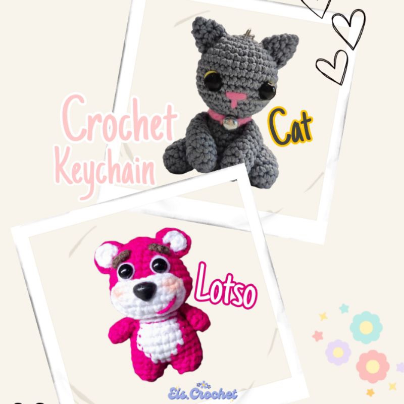 [Els.Crochet] Crochet Keychain / Keychain Lotso / Keychain Cat / Amigurumi Cat dan Lotso