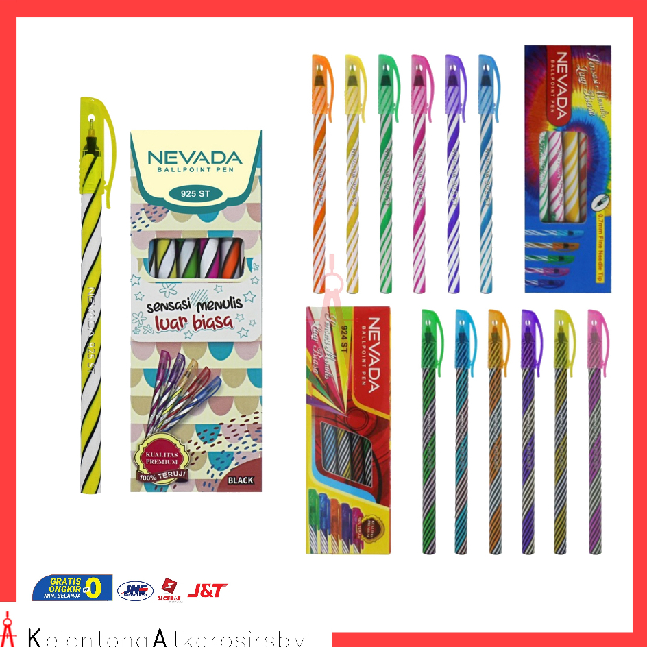 

Ballpoint Nevada 925 ST Pulpen Ulir Spiral Nevada Murah 925 ST - 1 Pack Isi 12Pcs
