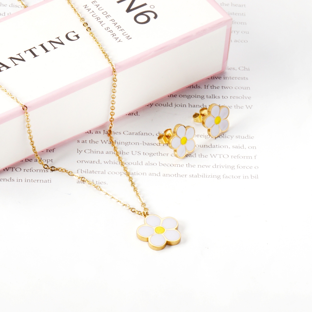 Kalung Anting Set Bunga Lucu Wanita Dewasa/ Anak Titanium Anti Karat - Daisy