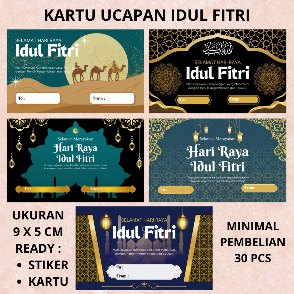 

(30 pcs)Kartu/Stiker Ucapan Selamat Idul Fitri untuk Hampers. Souvenir,Oleh-oleh Murah ( 9 x 5 cm )