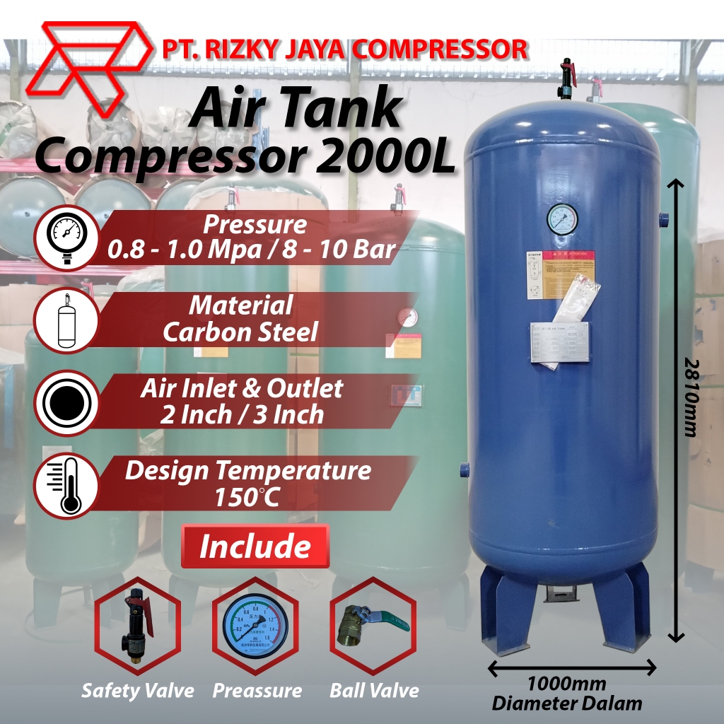 Tangki angin 2000 liter RJC Air Tank 2000 liter tabung kompresor 2000 L Tangki Udara