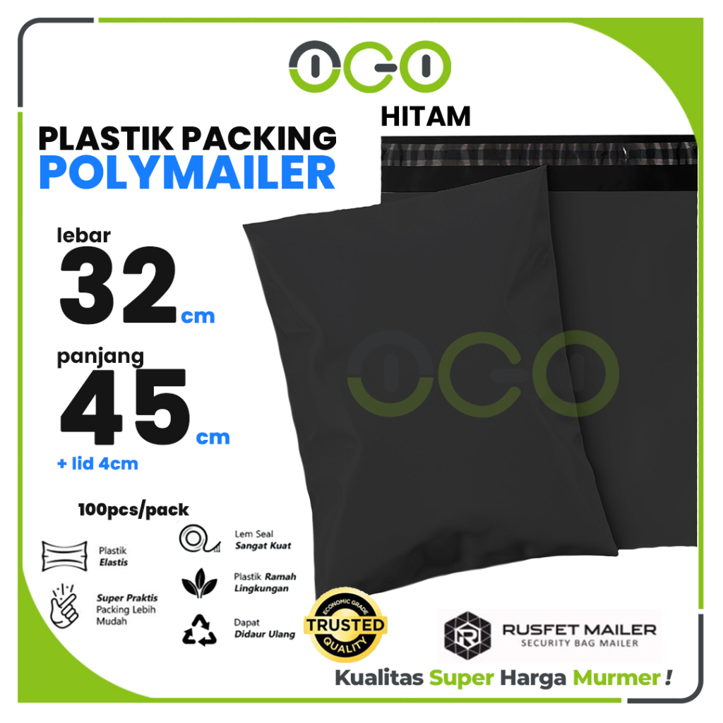 

Polymailer Amplop Hitam 32cm X 45cm Polos Solid Color Plastik Packing Online shop Harga Per-Pack