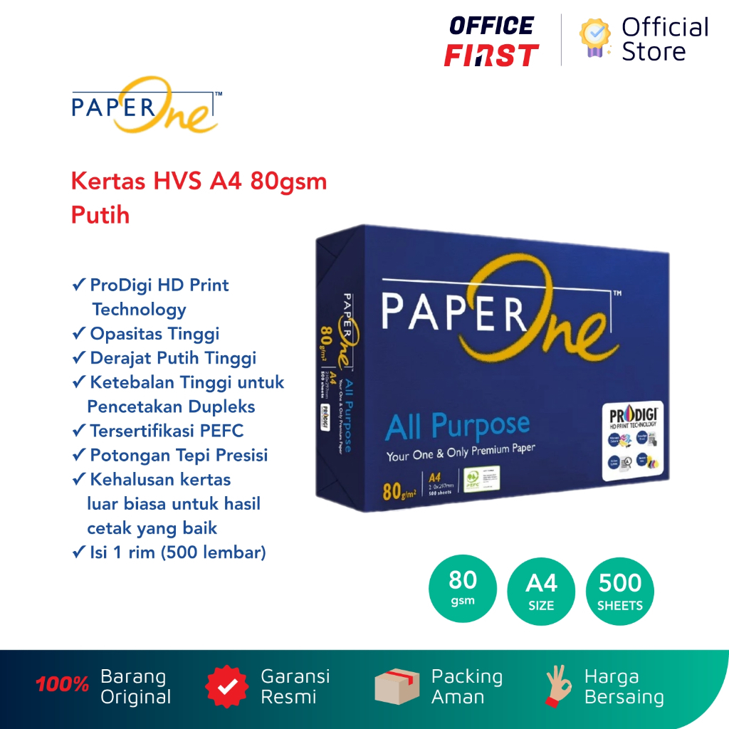 

PaperOne Kertas HVS A4 80gsm Putih 1 rim 500 lembar / Paper One 80 gsm Kertas Print Fotocopy Fotokopi