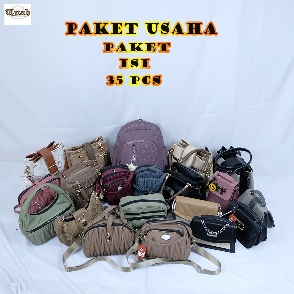 TUAH SLIMBAGS - Paket Usaha Tas Selempang Wanita  Isi 35 pcs / 30ribuan /Tas Grosir Paket Bundling K