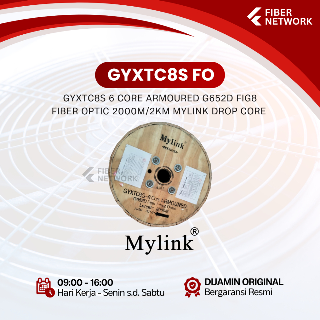 MYLINK GYXTC8S 6 CORE ARMOURED G652S FIG8 DROP CORE 2000M / 2KM KABEL