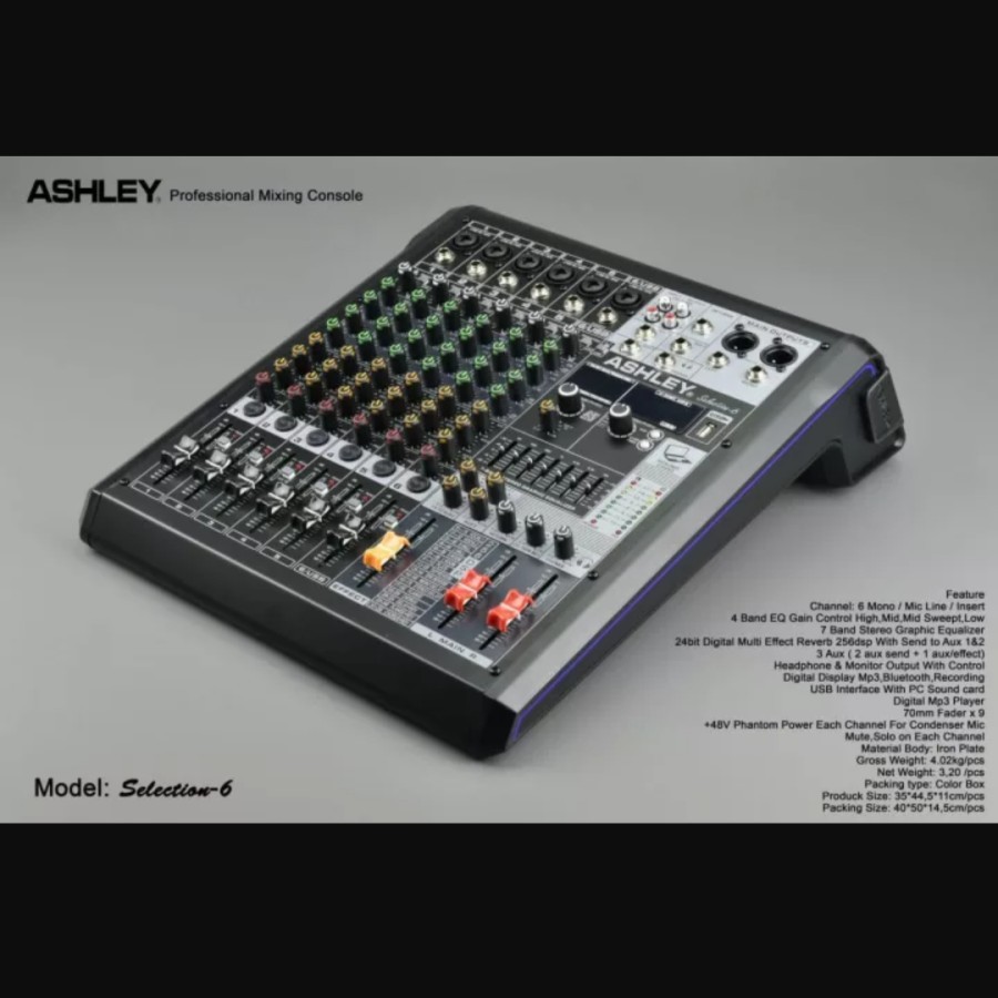 Mixer 8 Channel Ashley SELECTION 6 / SELECTION6 - Reverb 256Dsp USB MP3 Bluetooth Ori