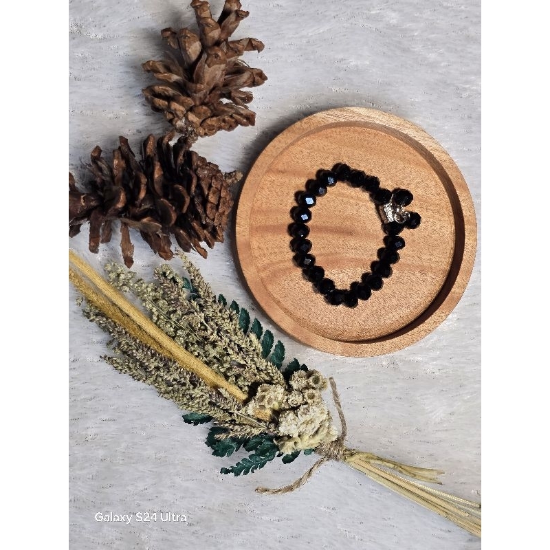 Gelang batu Kristal warna Hitam 10mm