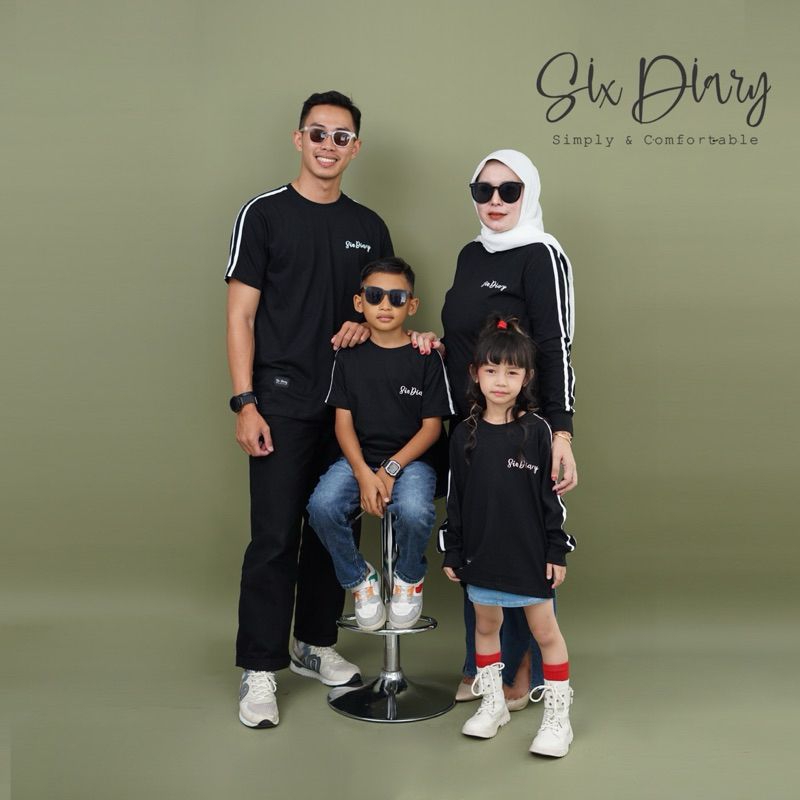 Baju Atasan Set Family Kaos Couple Keluarga Six Diary Original Terbaru Hitam Lis Putih