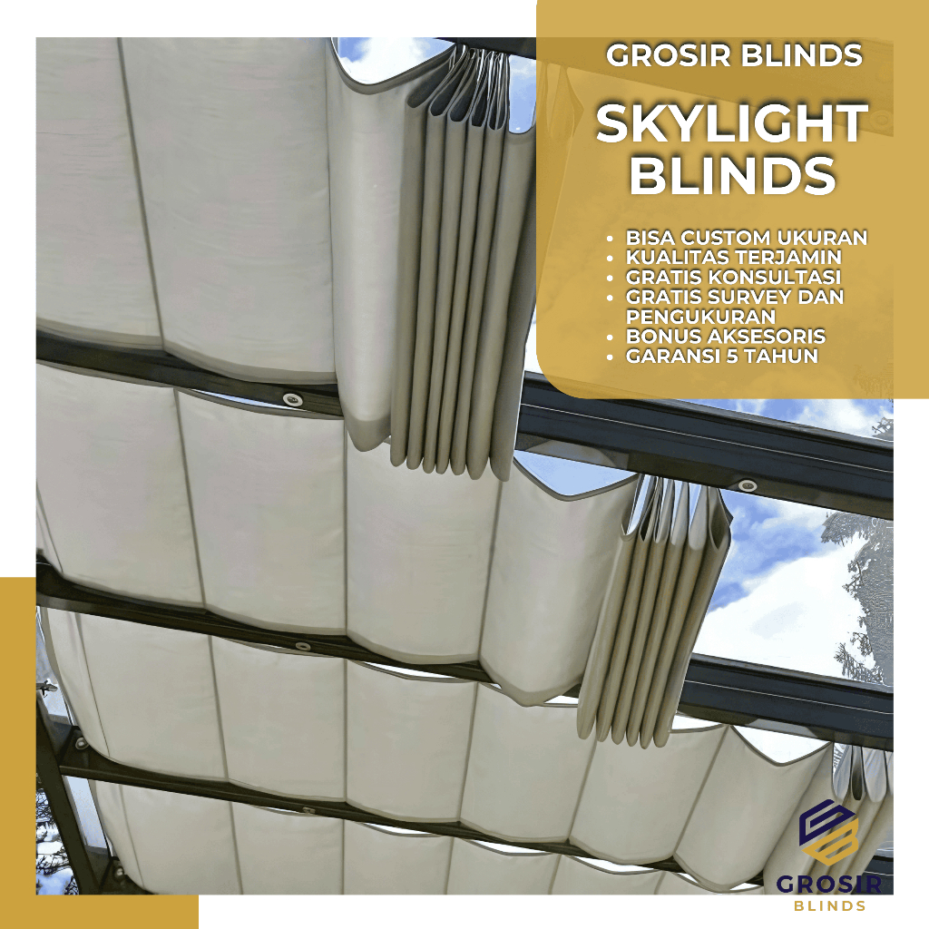 Skylight Blinds Putih 300 Harga Grosir Tirai Atap Skylight Blind Indoor dan Outdoor Tahan Lama