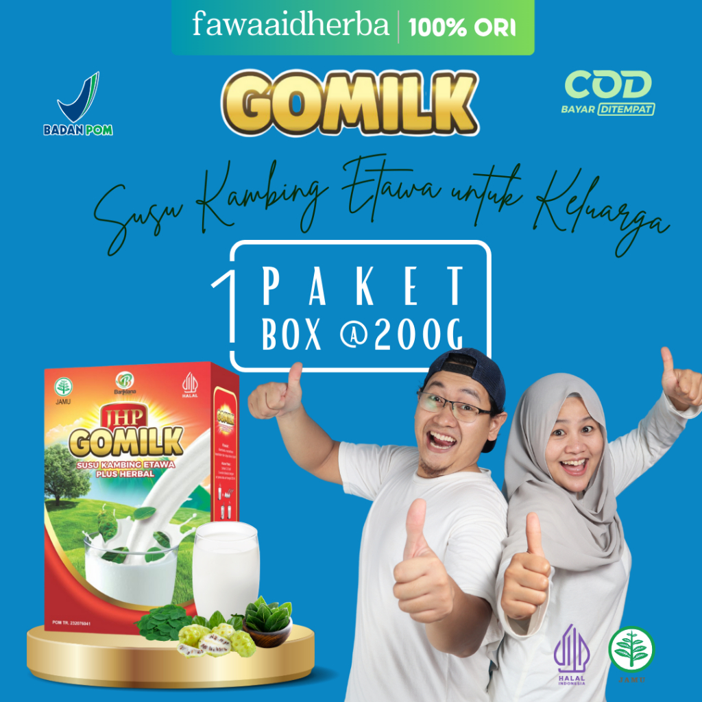 

COD Gomilk Susu Kambing Etawa Murni dengan Ekstrak Mengkudu, Daun Kelor, Salam dan Temulawak