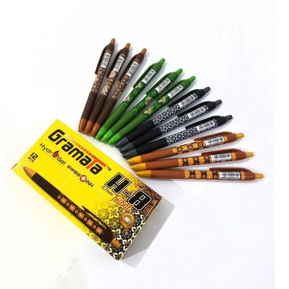 

Harga Grosir ( 1kotak/12pcs ) Pulpen Hydro Gel 0.7mm H-8 Tribal Batik