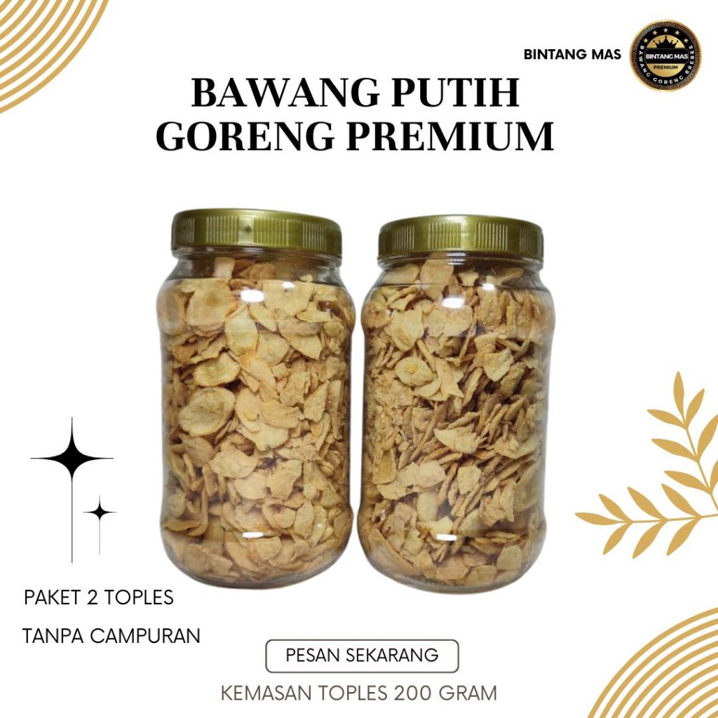 

Bawang Putih Goreng Crispy Premium tanpa campuran 130gr (Kemasan Toples) paket 2 pcs