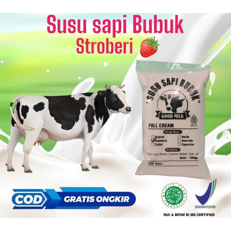 

susu sapi Bubuk Rasa stroberi berat 1kilo