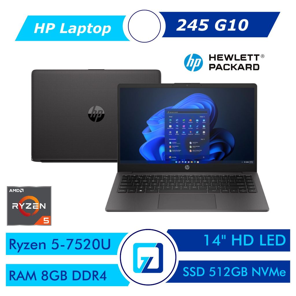 Laptop HP 245 G10 AMD RYZEN 5 7520U 8GB 512GB SSD 14" HD WINDOWS 11 Original