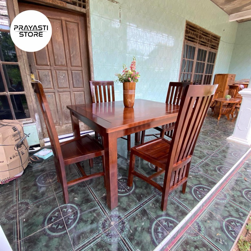 Meja makan minimalis jati Meja makan minimalis 4 kursi jati Set meja makan jati minimalis modern