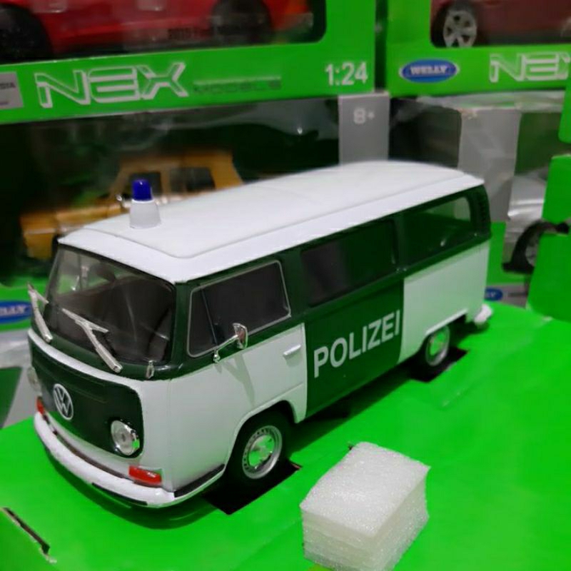 Diecast Welly Skala 1:24 Volkswagen Bus T2 1972 Polizei Baru Bukan Bekas Komplit