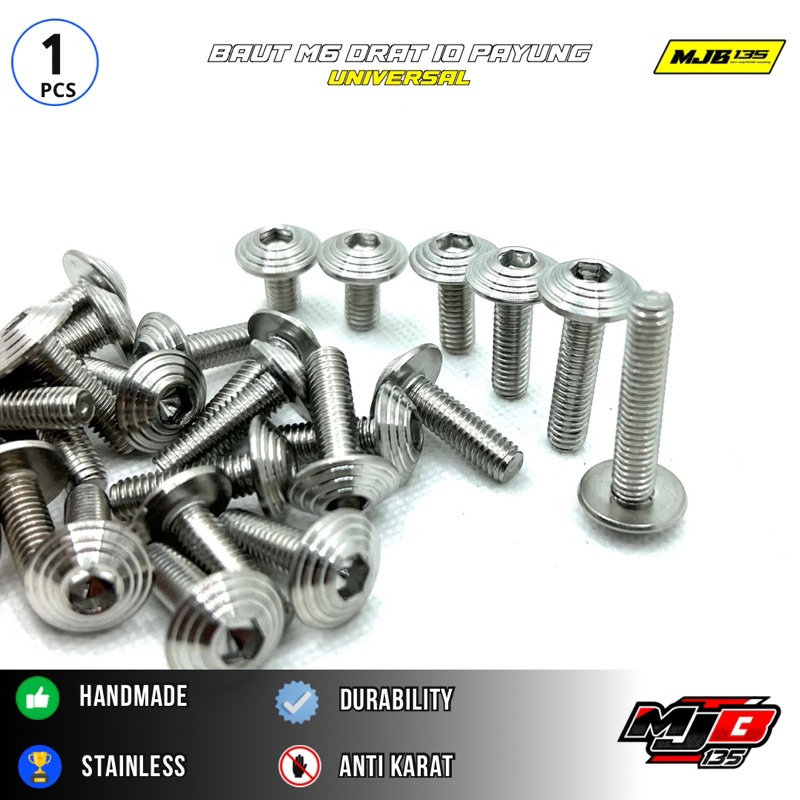 BAUT DRAT 10 BAUT M6 PAYUNG COSTUM SPIRAL HANDMADE STENLIS ( 1PCS BAUT )