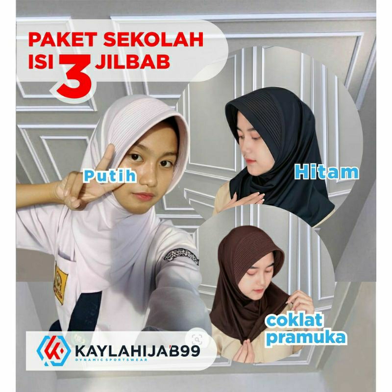 Paket hemat Hijab Bergo Sekolah beli 3 cuma 40ribuan jilbab sport Pramuka pet tebal Kaylahijab99stan