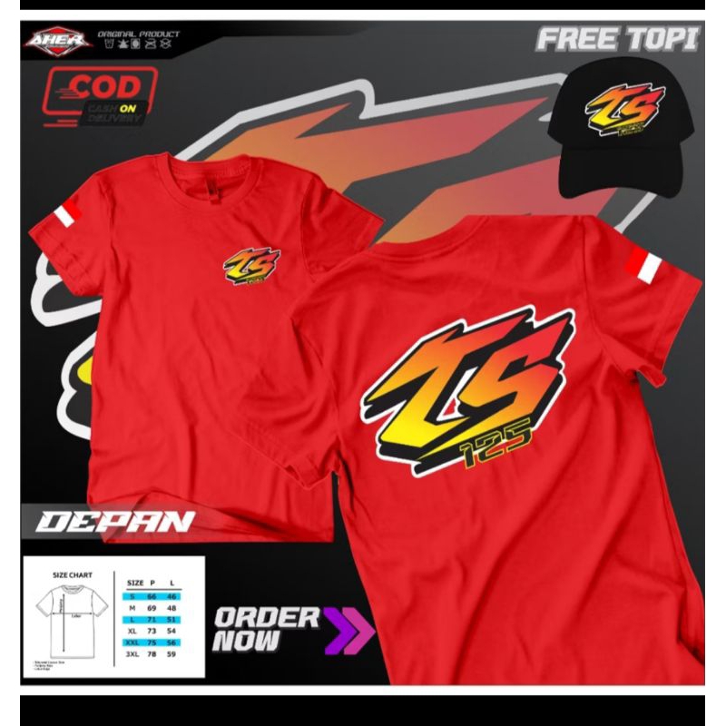 KAOS MOTOR TS 125 FREE TOPI || KAOS MOTOR TS || KAOS || nyaman lembut tebal cotton kualitas premium