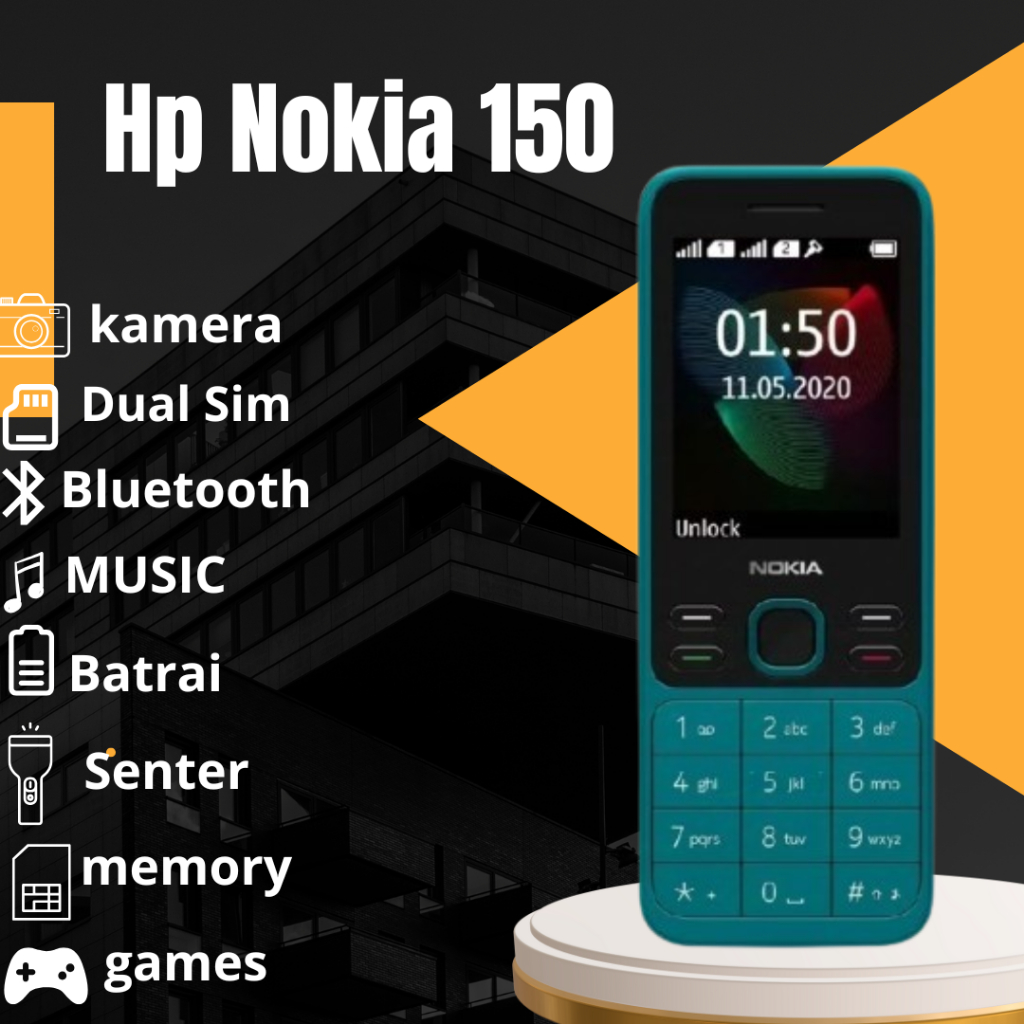 Hp Nokia 150 Murah  Original Hp Jadul Nokia 150 Tahan Banting, Dual SIM Radio FM, Baterai Tahan Lama