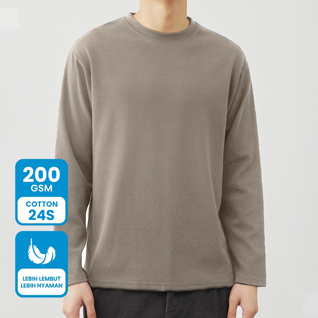 Flox Baju Kaos Lengan Panjang Polos Pria Wanita Cotton Combed 24s Basic Longsleeve Coklat Susu