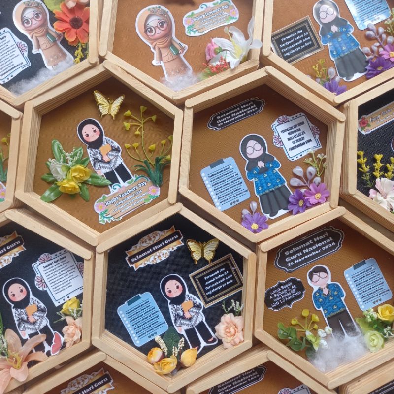HADIAH KADO HARI GURU | FRAME BINGKAI ANIMASI TIMBUL | KOLASE FOTO | GIFT HEXAGON