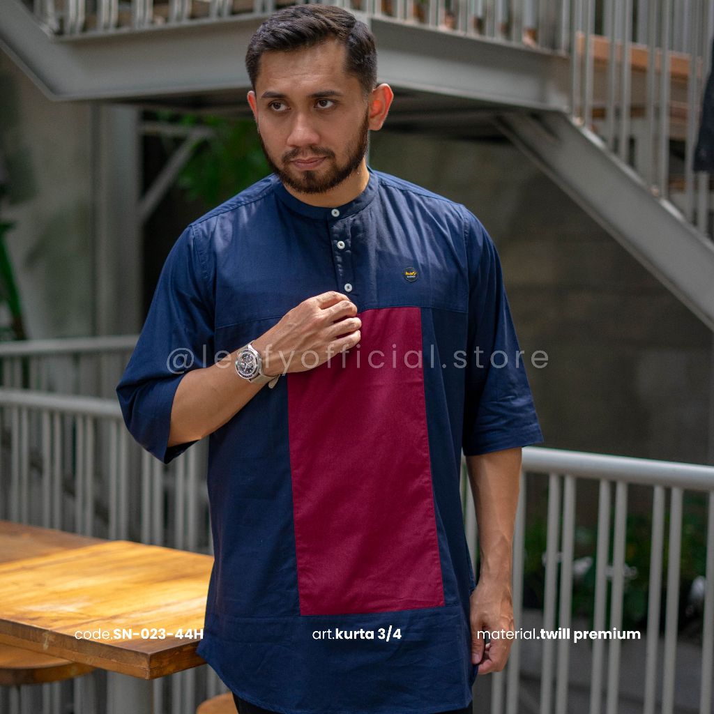 LEAFY SN-023 / KURTA LENGAN 3/4 MOTIF KOMBINASI I BAJU KOKO PRIA I KURTA TWILL PREMIUM